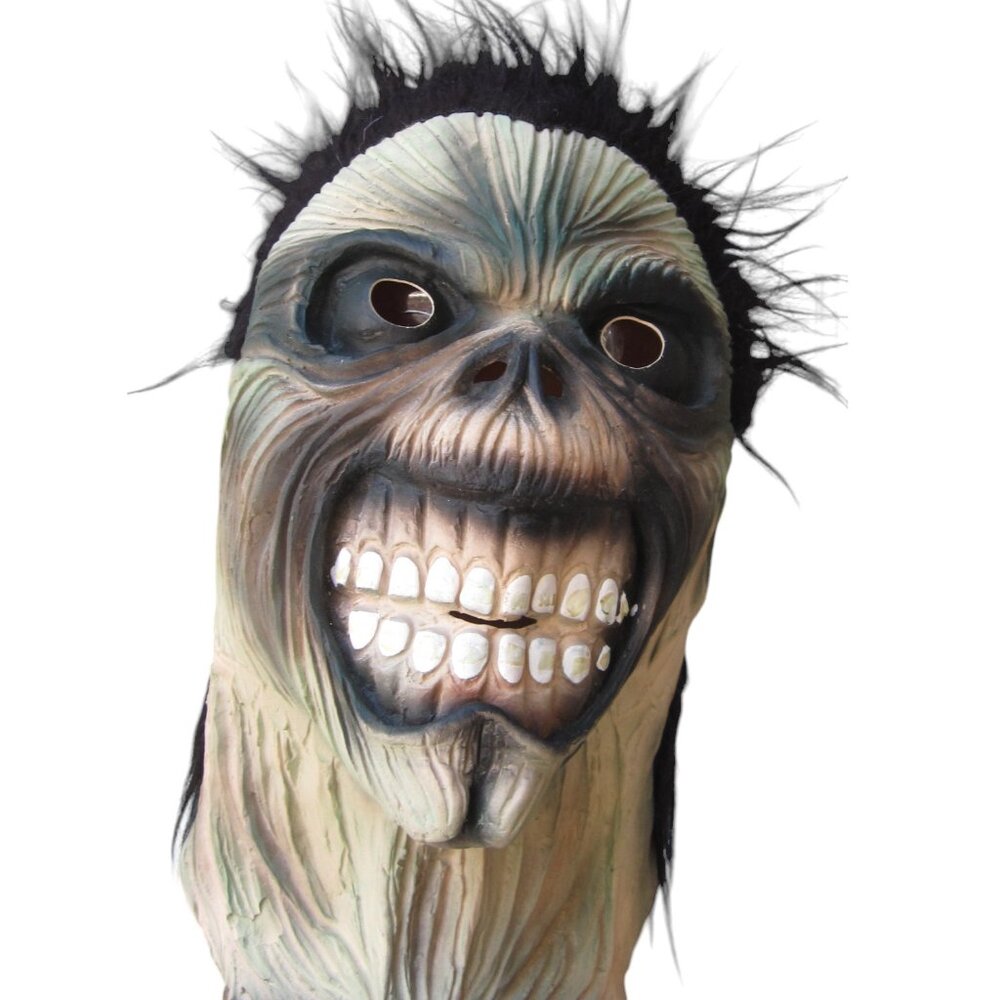 Vintage Topstone Ghoul Skull Zombie Rubber Pull-Over Mask Black Fright Wig Latex